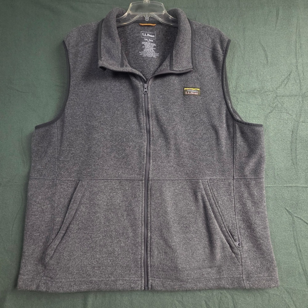 L.L.Bean Fleece Vest Mens XXL Grey Heather Full Zip Mountain Logo Soft Outdoor
